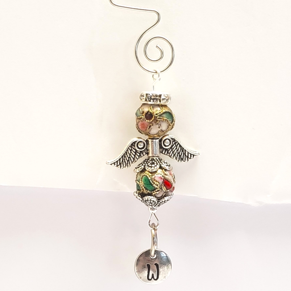 Hand Crafted Guardian Angel & Initial Letter Memorial Charm Keepsake
